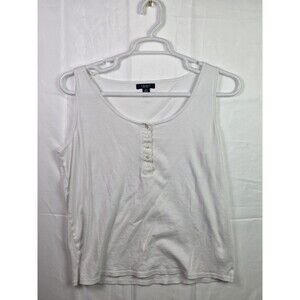 Chaps Women's XXL White Sheer Panel Tank Top 100%‎ Cotton